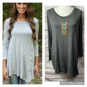 NWT Sweet Pea Grey Side Button Side Knot Tunic